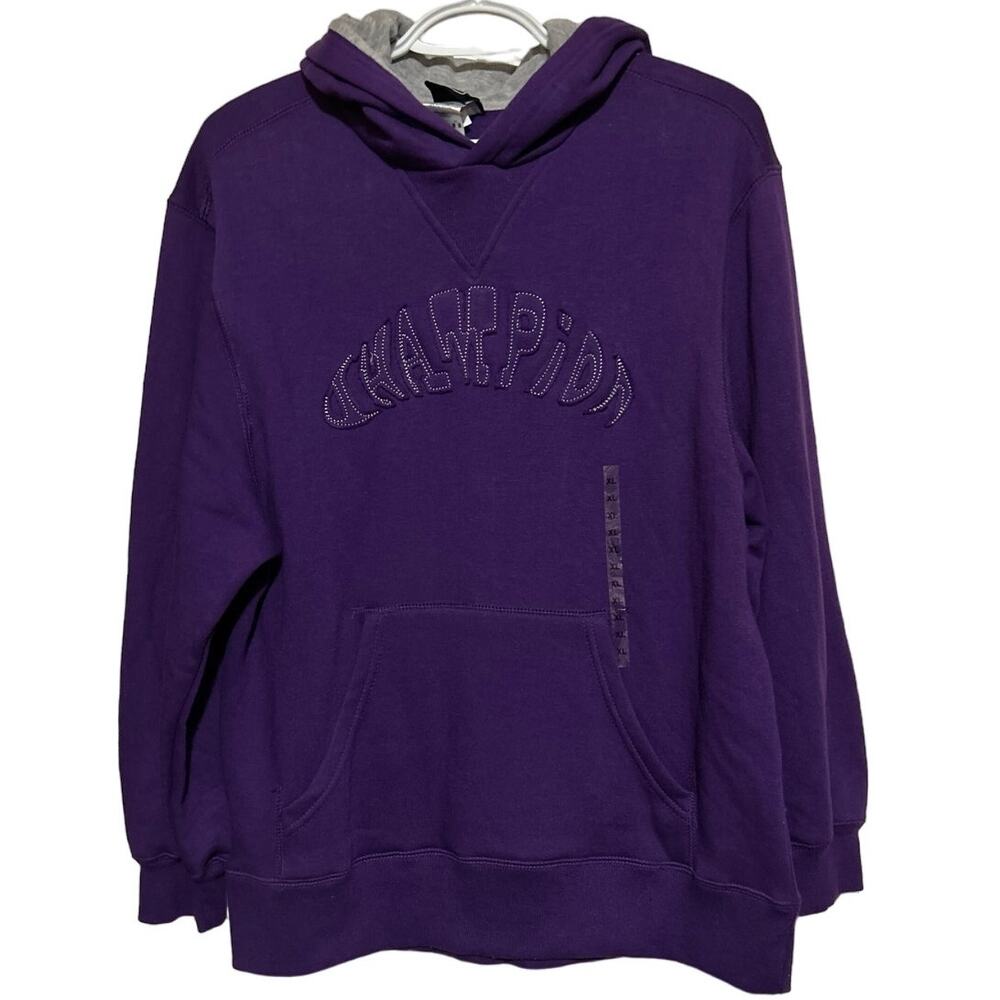 Champion Women's Purple Hoodie Stitched on Letters‎ Gray Inside Hood Size XL